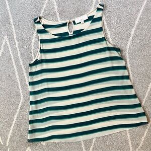 LOFT Green and Tan Striped Chiffon Flowy Sleeveless Blouse Tank